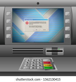 Realistic ATM machine with keypad and lots of critical error messages on display