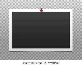 Realistic attached horizontal photo frame on a transparent background. Vector illustration