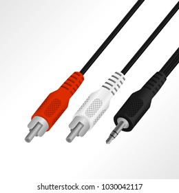 Realistic audio (mini 3.5 mm to RCA) cable vector illustration.