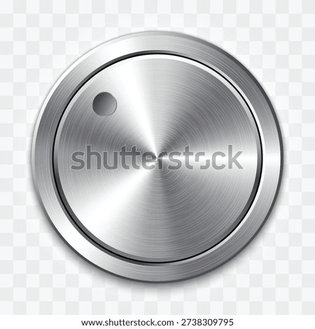 Realistic Audio Volume Knob with Brushed Metal Texture – 3D Silver Chrome Steel Control Dial for UI UX Web Interface and App Design Vector Illustration