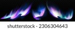 Realistic aurora effect isolated on transparent background. Vector illustration of colorful borealis light shimmering in night polar sky. Arctic winter natural phenomenon. Abstract gradient texture