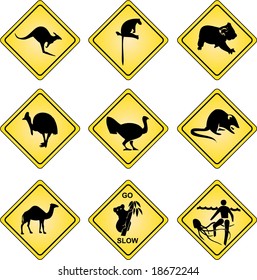 Realistic Australian traffic signs with different wildlife on it - Vector file