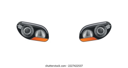 Realistic auto headlights composition with isolated images of automobile front lamp lights vector illustration