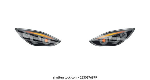 Realistic auto headlights composition with isolated images of automobile front lamp lights vector illustration