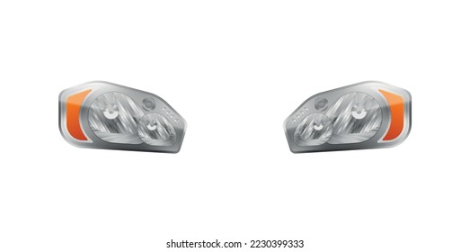 Realistic auto headlights composition with isolated images of automobile front lamp lights vector illustration