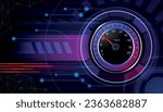 Realistic auto speedometer with modern dark abstract background vector illustration