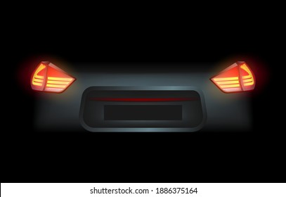 Realista auto auto coche conducido brillante matriz láser intelectual xenón luces delanteras traseras delanteras barras vectores ilustración realista aislado en fondo negro oscuro.