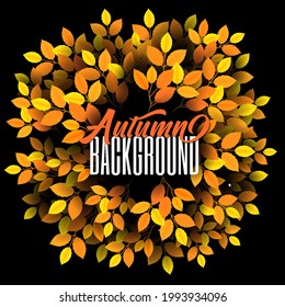 Realistic Autumn abstract background circle from. Colorful leafs. Place for your text. Vector illustration.