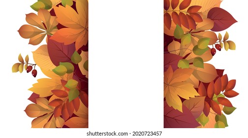 Realistic autumn foliage, white background with space for text - Vector illustration