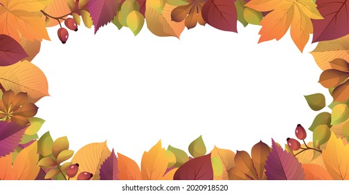 Realistic autumn foliage, white background with space for text - Vector illustration