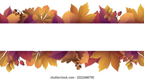 Realistic autumn foliage, white background with space for text - Vector illustration