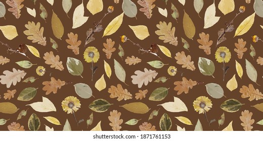 realistic autumn leaves for fabric design. texture decoration. Vector paint. Vector template collection. Nature background. Design element. Grain pattern