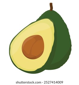 Realistic avocado isolated on white background. Half sliced avocado with seed.  Healthy lifestyle. Avocado fruit icon. Vector illustration