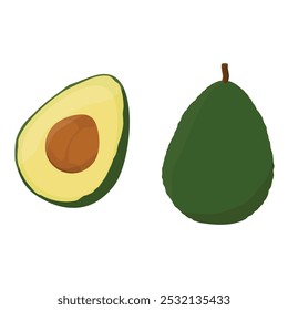 Realistic avocado isolated on white background. Half sliced avocado with seed.  Healthy lifestyle. Avocado fruit icon. Vector illustration