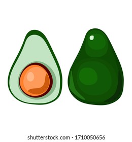 Realistic avocados illustration. Whole and cut avocado isolated on white background.