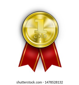 Realistic Award Medal. Winner Champion Gold Medal. EPS10 Vector