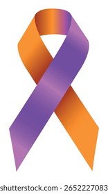 Realistic Awareness orange and purple ribbon. Orchid und Orange gradient colors. Symbol of support, solidarity, raising awareness. 3d tape EPS 10. Design Template for poster, Website Magazine