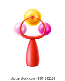 Realistic Baby Rattle Toy. Vector Infant Kids Plastic Noisy Toy For Fun. Newborn Kids Playing Tool.