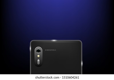 Realistic back camera on the smartphone, vector illustration camera 48 megapixels