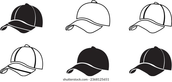 Realistic back front and side view black baseball cap isolated on white background vector