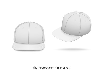 Realistic back front and side view white baseball cap isolated on white background vector illustration