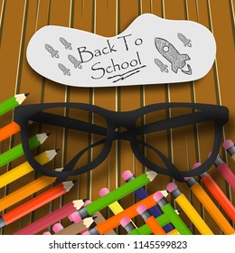 Realistic Back to School Title Poster Design in a Blackboard with School Items in a Background. Editable Vector Illustration