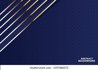 Realistic backdrop, blue abstract background with overlap layers. blue texture with golden line effect decoration. 