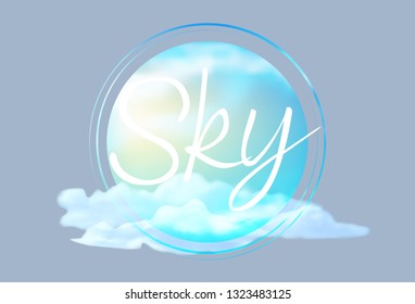 Realistic background with clouds and sun. Beautiful art composition with the sky. Vector illustration