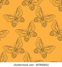 realistic background of colorful butterflies.  summer flying insects set for greeting cards and  scrapbook seamless pattern