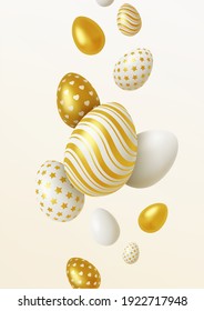 Composición realista de huevos de Pascua 3D. Ilustración vectorial.