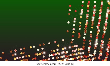 Realistischer Hintergrund mit Confetti von Glitter Particles. Frische Lichter Textur. Fest-Muster. Lichtpunkte. Sternstaub. Explosion von Confetti. Design für Poster.