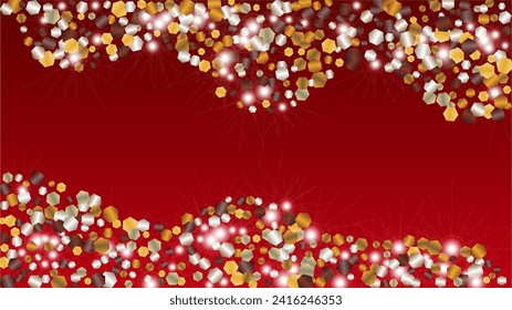 Antecedentes realistas con confetti de partículas brillantes. Sparkle Luces Textura. Patrón de aniversario. Puntos de luz. Star Dust. Explosión de Confetti. Diseño para impresión.