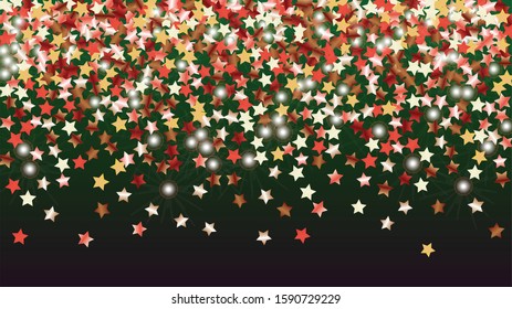 Realistic Background with Confetti of Glitter Star Particles. Sparkle Lights Texture. Holiday pattern. Light Spots. Star Dust. Christmass Design. Explosion of Confetti. Design for Advertisement.