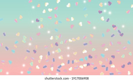 Realistic Background with Confetti of Hearts Glitter Particles. St. Valentine Day. Party pattern. Light Spots. Explosion of Confetti. Glitter Vector Illustration. Design for Print.