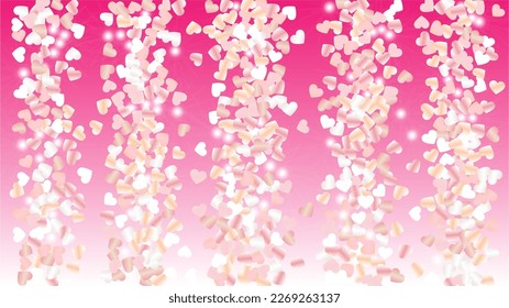 Realistic Background with Confetti of Hearts Glitter Particles. St. Valentine Day. Disco pattern. Light Spots. Explosion of Confetti. Glitter Vector Illustration. Design for Magazine.