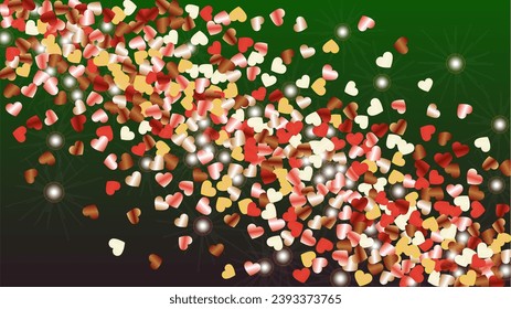 Realistic Background with Confetti of Hearts Glitter Particles. St. Valentine Day. Celebration pattern. Light Spots. Explosion of Confetti. Glitter Vector Illustration. Design for Banner.