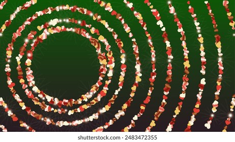 Realistic Background with Confetti of Hearts Glitter Particles. St. Valentine Day. Celebration pattern. Light Spots. Explosion of Confetti. Glitter Vector Illustration. Design for Banner.
