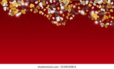 Realistic Background with Confetti of Hearts Glitter Particles. St. Valentine Day. Holiday pattern. Light Spots. Explosion of Confetti. Glitter Vector Illustration. Design for Banner.