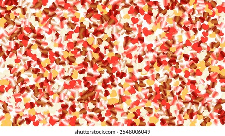 Realistic Background with Confetti of Hearts Glitter Particles. St. Valentine Day. Holiday pattern. Light Spots. Explosion of Confetti. Glitter Vector Illustration. Design for Cover.