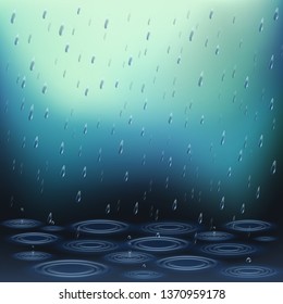 水のベクターイラストに降る雨の滴とさざなみを含むリアルな背景 のベクター画像素材 ロイヤリティフリー Shutterstock
