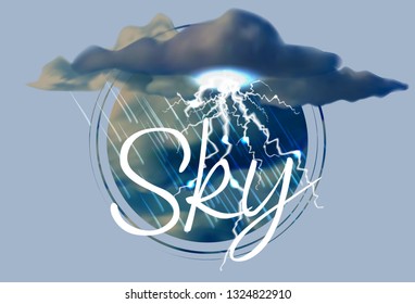 Realistic background with a flash of lightning and a thunderstorm. Beautiful art composition with the sky. Vector illustration