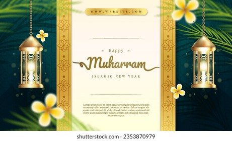 Realistic background muharram islamic new year celebration, suitable for greeting card, banner,est