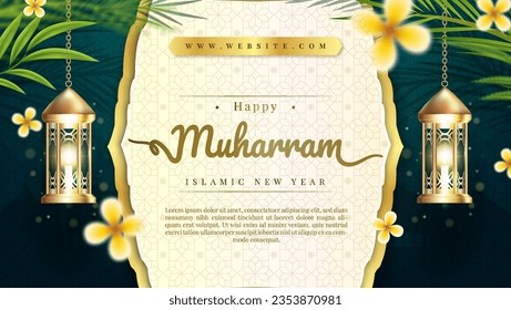 Realistic background muharram islamic new year celebration, suitable for greeting card, banner,est