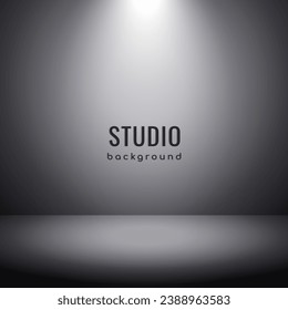 Realistic background for product display. Grey studio room background with spotlight.