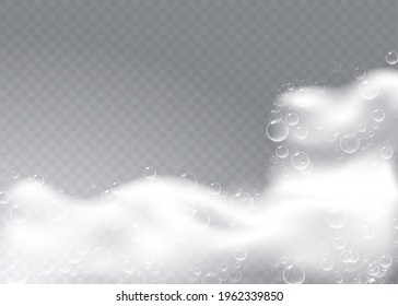 Antecedentes realistas con espuma de jabón. Bañera de lavado de baño burbujas blancas, jabón de champú limpias burbujeando brillante vectores de detergente de higiene de lavado. Fondo transparente controlado