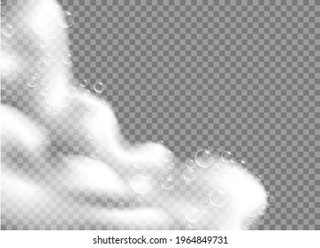 Realistic background with Soap foam. Bath laundry white bubbles, shampoo soap clean bubbling shiny washing hygiene detergent vector. Checkered transparent background