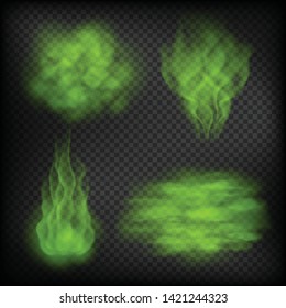 Realistic bad smell or stink cloud, green stench vapour, perspiration or sweating odor, dirty closes smell, toxic, flatulence or fart gases, bad smell visual representation vector illustration