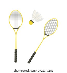 Realistic badminton racket with shuttlecock. Vector badminton ball with feather and rocket. Athletic lifestyle, sporty design. Sports equipment. Outdoor sports, family fun and relaxation