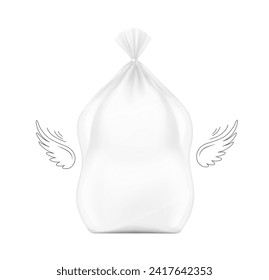 Realistic bag mockup with clip band for chicken, turkey. Vector illustration isolated on white background ready and simple to use for your design. EPS10.