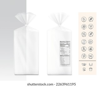 Realistic bag mockup with icon set. Vector illustration isolated on white background ready and simple to use for your design. Mockup will make the presentation look as realistic as possible. EPS10.	